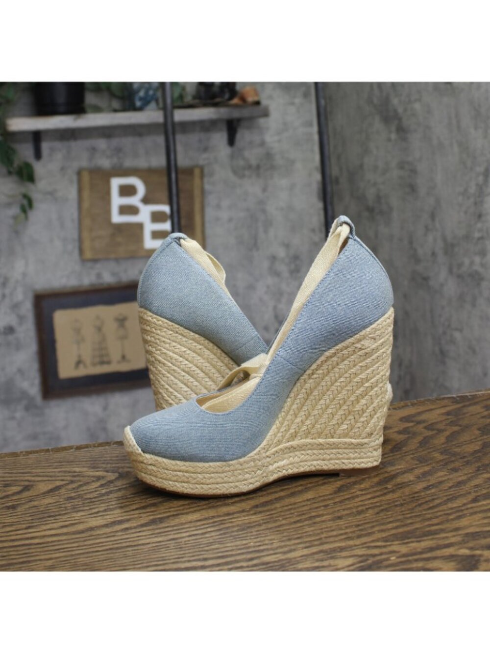 Jessica Simpson Zexie Espadrille Wedge Ankle Wrap Sandals Medium Blue Denim 7M - Picture 7 of 16
